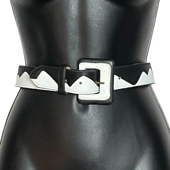 VTG CATHY DIAL EASLEY BELT 80s 90s BLACK & WHITE ABSTRACT RETRO FUNKY SIZE S M - Picture 1 of 7